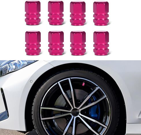8PCS Car Tire Valve Stem Caps, Air Caps Cover, Aluminum Alloy Wheel Valve Covers with Rubber O-Ring, Corrosion Resistant Leak-Proof Tire Air Cap Set, Universal for Most Vehicles (Pink, 8pcs) in Saudi Arabia
