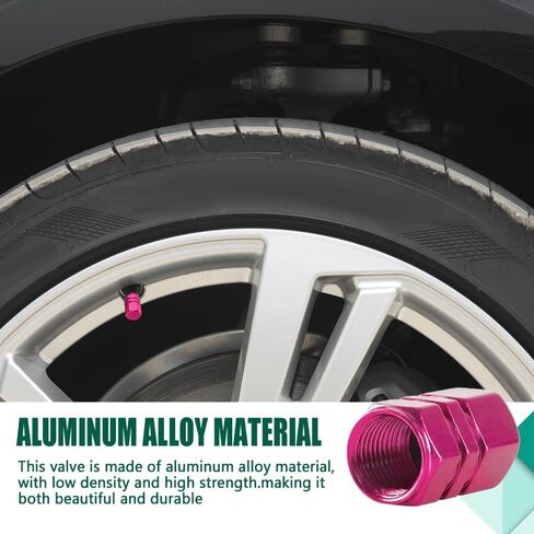 8PCS Car Tire Valve Stem Caps, Air Caps Cover, Aluminum Alloy Wheel Valve Covers with Rubber O-Ring, Corrosion Resistant Leak-Proof Tire Air Cap Set, Universal for Most Vehicles (Pink, 8pcs) in Saudi Arabia