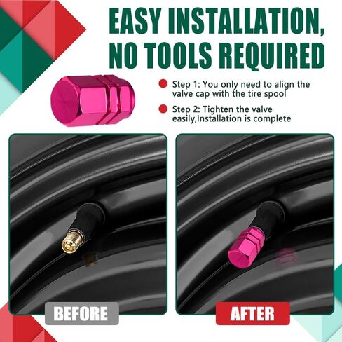8PCS Car Tire Valve Stem Caps, Air Caps Cover, Aluminum Alloy Wheel Valve Covers with Rubber O-Ring, Corrosion Resistant Leak-Proof Tire Air Cap Set, Universal for Most Vehicles (Pink, 8pcs) in Saudi Arabia