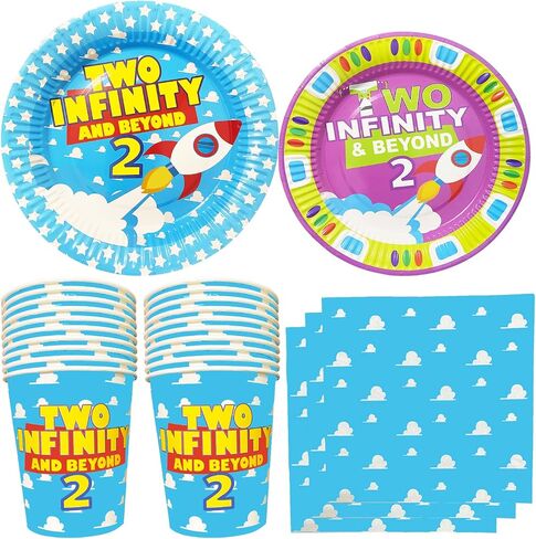 Two Infinity Beyond Plates,Cups and Napkins Cartoon Birthday Party Supplies 2nd Birthday Two Infinity Birthday Decorations in Kuwait