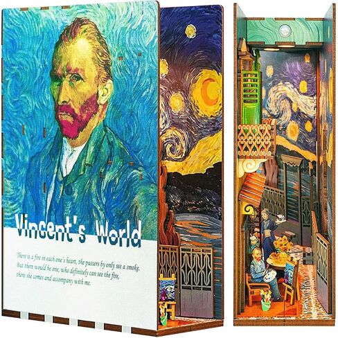 DIY Book Nook Kit, 3D Wooden Puzzle with Human Body Sensor LED Light, DIY Bookshelf Insert Kit, Create a Unique Book Corner Space, Suitable for Teens and Adults (Vincent's World) in Saudi Arabia