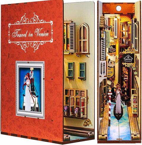 DIY Book Nook Kit, 3D Wooden Puzzle with Human Body Sensor LED Light, DIY Bookshelf Insert Kit, Create a Unique Book Corner Space, Suitable for Teens and Adults (Vincent's World) in Saudi Arabia