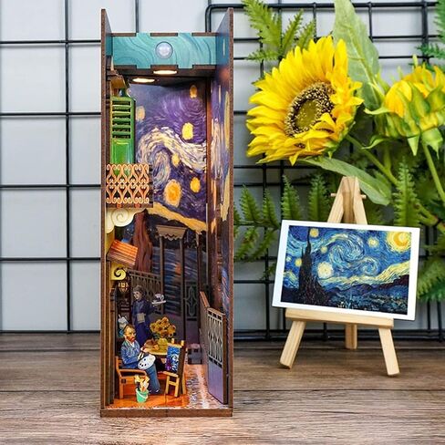 DIY Book Nook Kit, 3D Wooden Puzzle with Human Body Sensor LED Light, DIY Bookshelf Insert Kit, Create a Unique Book Corner Space, Suitable for Teens and Adults (Vincent's World) in Saudi Arabia