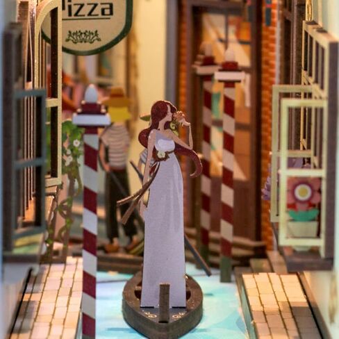 DIY Book Nook Kit, 3D Wooden Puzzle with Human Body Sensor LED Light, DIY Bookshelf Insert Kit, Create a Unique Book Corner Space, Suitable for Teens and Adults (Vincent's World) in Saudi Arabia