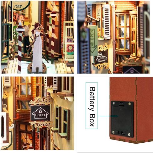 DIY Book Nook Kit, 3D Wooden Puzzle with Human Body Sensor LED Light, DIY Bookshelf Insert Kit, Create a Unique Book Corner Space, Suitable for Teens and Adults (Vincent's World) in Saudi Arabia