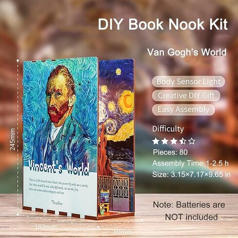 DIY Book Nook Kit, 3D Wooden Puzzle with Human Body Sensor LED Light, DIY Bookshelf Insert Kit, Create a Unique Book Corner Space, Suitable for Teens and Adults (Vincent's World) in Saudi Arabia