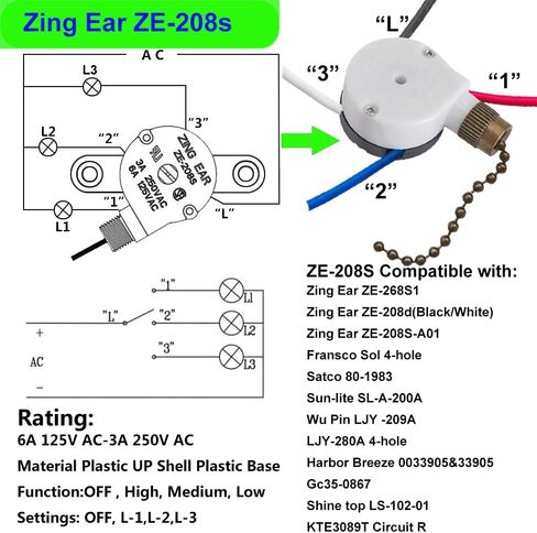 Ceiling Fan Light Switch Zing Ear ZE-109 Fan Light Switch,2 Wire Pull Chain Switch,Wall Lamps Switch,Cabinet Light Switch,(ON-Off, 6 A/125V AC),Bronze,Pack of 2. in Kuwait
