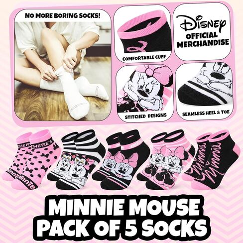 Disney Womens Ankle Socks, Soft and Breathable Socks Pack of 5 - Gifts for Her in Saudi Arabia