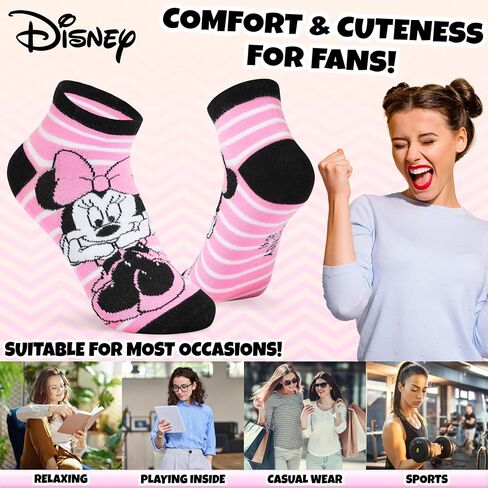 Disney Womens Ankle Socks, Soft and Breathable Socks Pack of 5 - Gifts for Her in Saudi Arabia