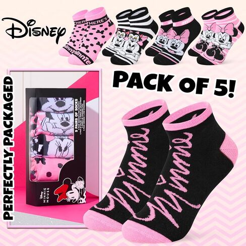 Disney Womens Ankle Socks, Soft and Breathable Socks Pack of 5 - Gifts for Her in Saudi Arabia