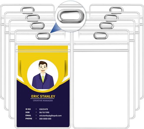 8 عبوات من حامل شارات الهوية شديدة التحمل، حلقة معدنية إضافية، حامل شارة عمودي، 4.5 بوصة × 2.7 بوصة، حامل بطاقة، حامل بطاقة الاسم، بلاستيك قابل للغلق مقاوم للماء، حلقة دائرية in Kuwait