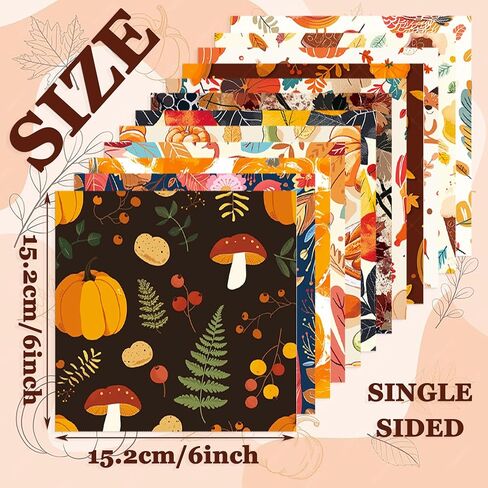 24 Sheets Thanksgiving Day Scrapbook Paper, 6''×6'' Pumpkin Maple Leaves Single -Sided Autumn Themed Decorative Craft Paper for Card Making Origami DIY Journal Album Supplies (T2011) in Saudi Arabia