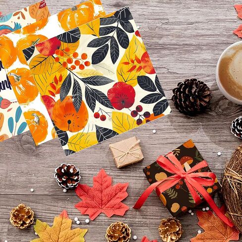 24 Sheets Thanksgiving Day Scrapbook Paper, 6''×6'' Pumpkin Maple Leaves Single -Sided Autumn Themed Decorative Craft Paper for Card Making Origami DIY Journal Album Supplies (T2011) in Saudi Arabia