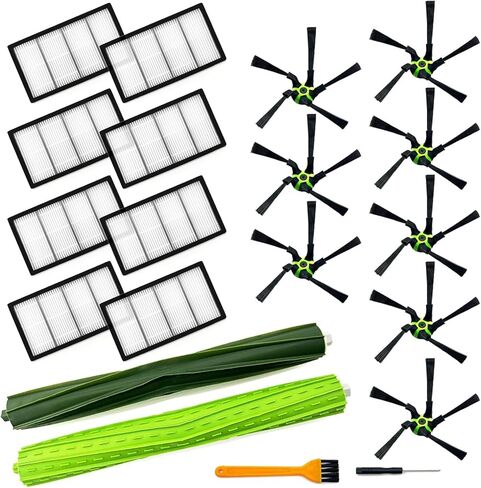 قطع غيار للمكنسة الكهربائية الروبوتية اي روبوت رومبا اس 9 (9150) اس 9 بلس اس 9 بلس (9550) اس سيريز (1 زوج من الفرش المطاطية متعددة الاسطح و8 فلاتر و8 فرش جانبية وادوات) in Kuwait