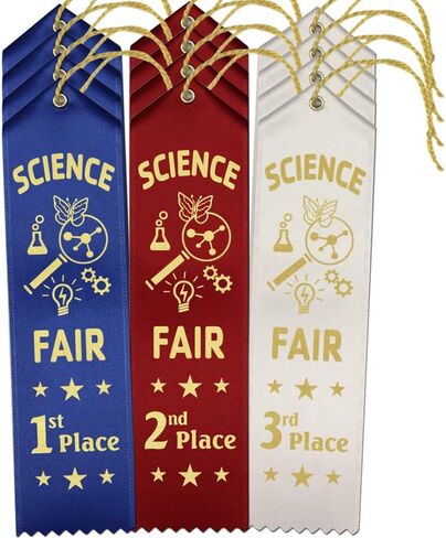 RibbonsNow Science Fair Award Ribbons 1st - 2nd - 3rd Place – 45 Total Ribbons - 15 Each Place with Card & String in Saudi Arabia