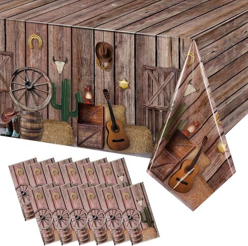 Tiamon 6 Pcs Western Party Tablecloth Western Cowboy Party Table Cover Cowboy Theme Plastic Tablecloth Wild West Wooden House Barn Door Table Cover for Western Theme Baby Shower Birthday Party (Retro) in Saudi Arabia