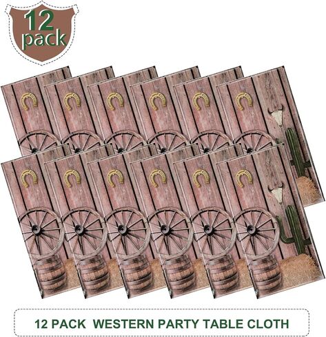 Tiamon 6 Pcs Western Party Tablecloth Western Cowboy Party Table Cover Cowboy Theme Plastic Tablecloth Wild West Wooden House Barn Door Table Cover for Western Theme Baby Shower Birthday Party (Retro) in Saudi Arabia