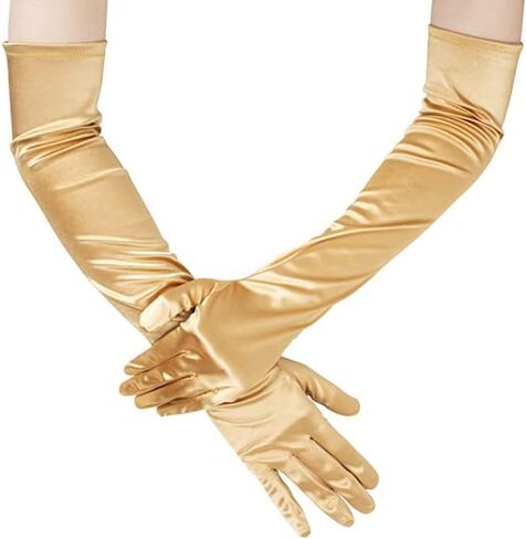 SEVENHEAD Women's Multicolor Extended Dress Satin Wedding Performance Dance Finger Gloves 21.6" in Saudi Arabia