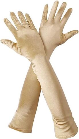 SEVENHEAD Women's Multicolor Extended Dress Satin Wedding Performance Dance Finger Gloves 21.6" in Saudi Arabia