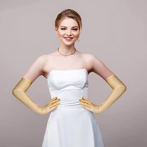 SEVENHEAD Women's Multicolor Extended Dress Satin Wedding Performance Dance Finger Gloves 21.6" in Saudi Arabia