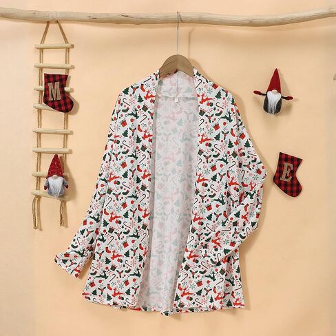 BOUTIKOME سترة عيد الميلاد للنساء سترة شجرة عيد الميلاد القبيحة كم طويل قميص الجبهة المفتوحة الجبهة حجم كبير عطلة القمم in Kuwait