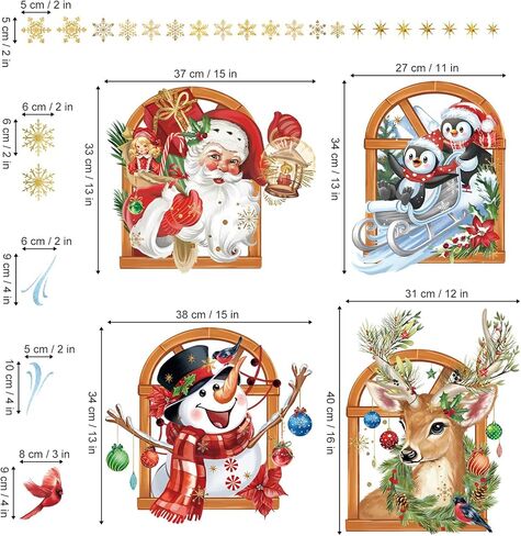 wondever 3D Christmas Window Wall Stickers Santa Claus Penguins Snowman Reindeer Christmas Window Wall Art Decals for Christmas Party Window Xmas Home Party in Saudi Arabia