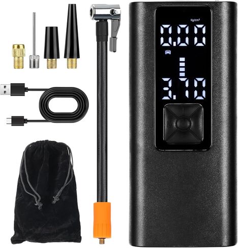 ضاغط هواء محمول لنفخ الإطارات، مضخة هواء لضغط الإطارات 120 رطل لكل بوصة مربعة لإطارات السيارات، مضخة هواء نفخ لاسلكية مع مقياس ضغط رقمي للسيارة والشاحنات والدراجات والدراجات النارية والكرة والمزيد in Kuwait