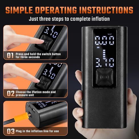 ضاغط هواء محمول لنفخ الإطارات، مضخة هواء لضغط الإطارات 120 رطل لكل بوصة مربعة لإطارات السيارات، مضخة هواء نفخ لاسلكية مع مقياس ضغط رقمي للسيارة والشاحنات والدراجات والدراجات النارية والكرة والمزيد in Kuwait