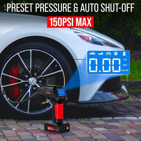 TONSIM 20V منفاخ الإطارات المحمولة ضاغط الهواء مضخة الهواء لإطارات السيارات 150PSI ضاغط الهواء القابلة لإعادة الشحن مضخة إطارات الدراجة المحمولة منفاخ الإطارات المحمولة للسيارة والدراجات النارية والدراجات وأكثر من ذلك in Kuwait