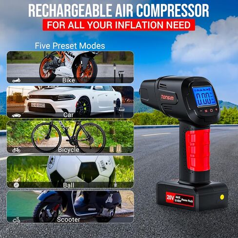 TONSIM 20V منفاخ الإطارات المحمولة ضاغط الهواء مضخة الهواء لإطارات السيارات 150PSI ضاغط الهواء القابلة لإعادة الشحن مضخة إطارات الدراجة المحمولة منفاخ الإطارات المحمولة للسيارة والدراجات النارية والدراجات وأكثر من ذلك in Kuwait