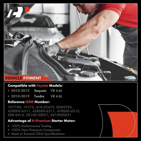 محرك تشغيل ممتاز متوافق مع Toyota Sequoia 2010 2011 2012 V8 4.6L Tundra 2010-2019 V8 4.6L - 12V 1.5 KW 9-Teeth في اتجاه عقارب الساعة، استبدال # 28100-0S031، 428000-6511 in Saudi Arabia