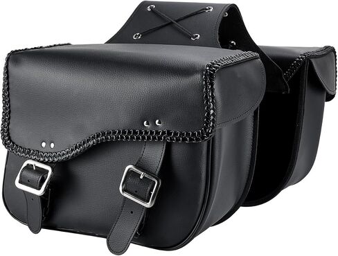 Motorcycle Saddle Bags Synthetic Leather Motorcycle Luggage Bag Waterproof Throw Over Saddlebags For Motorcycle Softails Sportsters Choppers Dyna V-star Shadow (No Stud, Black, 14 X 12 X 10.6) in Kuwait