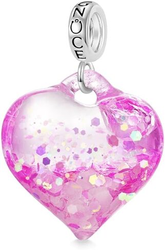 GNOCE Purple Pink Blue Glitter Heart Pendant Dangle Charm for Women,14K White Gold Plated S925 Sterling Silver BraceletNecklcae Charm for Her, Valentine Mother's Day Jewelry Gift in Saudi Arabia
