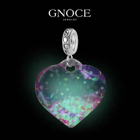 GNOCE Purple Pink Blue Glitter Heart Pendant Dangle Charm for Women,14K White Gold Plated S925 Sterling Silver BraceletNecklcae Charm for Her, Valentine Mother's Day Jewelry Gift in Saudi Arabia