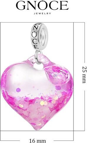 GNOCE Purple Pink Blue Glitter Heart Pendant Dangle Charm for Women,14K White Gold Plated S925 Sterling Silver BraceletNecklcae Charm for Her, Valentine Mother's Day Jewelry Gift in Saudi Arabia
