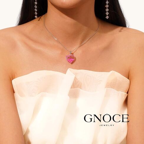 GNOCE Purple Pink Blue Glitter Heart Pendant Dangle Charm for Women,14K White Gold Plated S925 Sterling Silver BraceletNecklcae Charm for Her, Valentine Mother's Day Jewelry Gift in Saudi Arabia