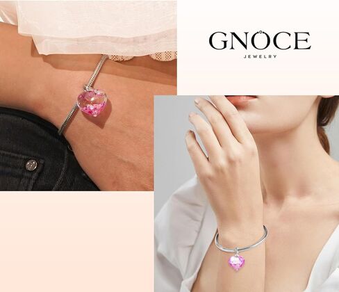 GNOCE Purple Pink Blue Glitter Heart Pendant Dangle Charm for Women,14K White Gold Plated S925 Sterling Silver BraceletNecklcae Charm for Her, Valentine Mother's Day Jewelry Gift in Saudi Arabia