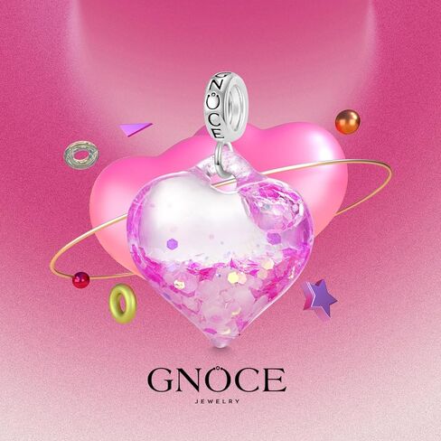 GNOCE Purple Pink Blue Glitter Heart Pendant Dangle Charm for Women,14K White Gold Plated S925 Sterling Silver BraceletNecklcae Charm for Her, Valentine Mother's Day Jewelry Gift in Saudi Arabia