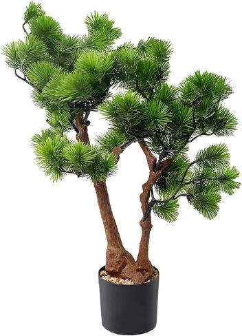 25 Inch Artificial Tree Fake Juniper Faux Plant in Pot Japanese Pine Bonsai for Home Decor Indoor Office Table Desk Bathroom Shelf Living Room Decorations in Saudi Arabia