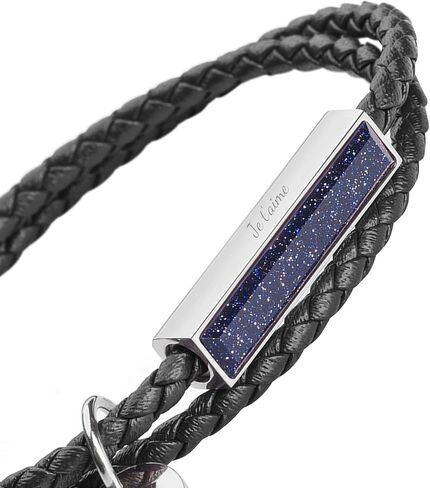 POSHFEEL Mens Je t'aime Bracelet Leather Rope Personalized Custom Name Stainless Steel Bar Bracelet Gift for Him in Saudi Arabia