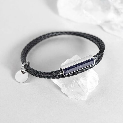 POSHFEEL Mens Je t'aime Bracelet Leather Rope Personalized Custom Name Stainless Steel Bar Bracelet Gift for Him in Saudi Arabia