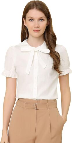 Allegra K Women's Vintage Peter Pan Collar Tie Neck Casual Cute Cotton Button-Up Shirt in Saudi Arabia