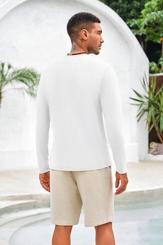 Mens Distressed Henley Shirts Front Placket Retro Long Sleeve Tee Shirts Casual Button Down Washed T-Shirts for Men in Saudi Arabia