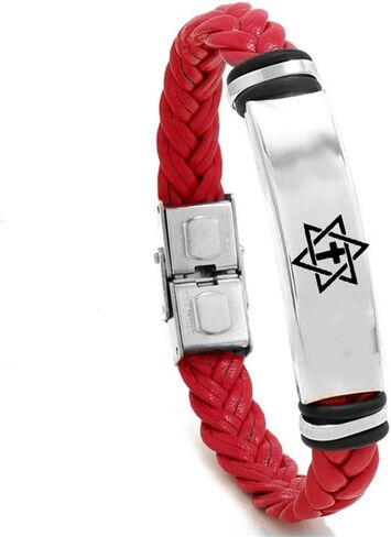 YLYYJ Star of David Cross Leather Bracelet for Men Women,Stainless Steel Braided Leather Cross Messianic Menorah Star of David Cuff Bracelets Bangle Amulet Jewelry Gift for Him Her in Saudi Arabia