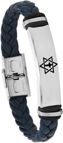 YLYYJ Star of David Cross Leather Bracelet for Men Women,Stainless Steel Braided Leather Cross Messianic Menorah Star of David Cuff Bracelets Bangle Amulet Jewelry Gift for Him Her in Saudi Arabia