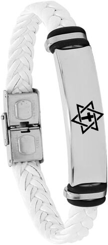 YLYYJ Star of David Cross Leather Bracelet for Men Women,Stainless Steel Braided Leather Cross Messianic Menorah Star of David Cuff Bracelets Bangle Amulet Jewelry Gift for Him Her in Saudi Arabia
