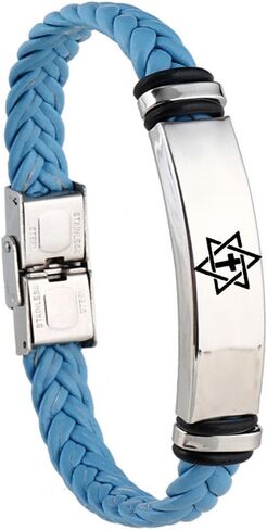 YLYYJ Star of David Cross Leather Bracelet for Men Women,Stainless Steel Braided Leather Cross Messianic Menorah Star of David Cuff Bracelets Bangle Amulet Jewelry Gift for Him Her in Saudi Arabia