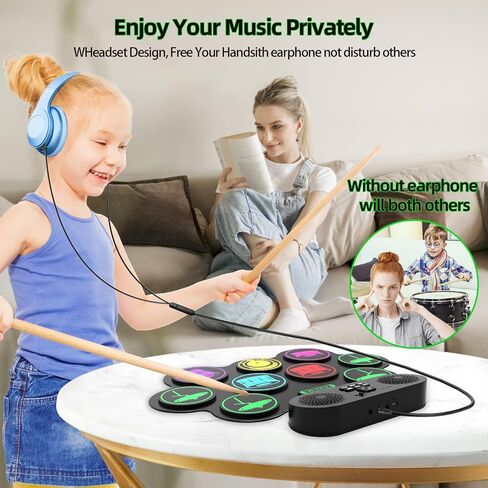 9-Pads Electronic Drum Set with Headphone Jack Speaker Drumsticks & Pedals, Holiday Gifts for Kids in Saudi Arabia