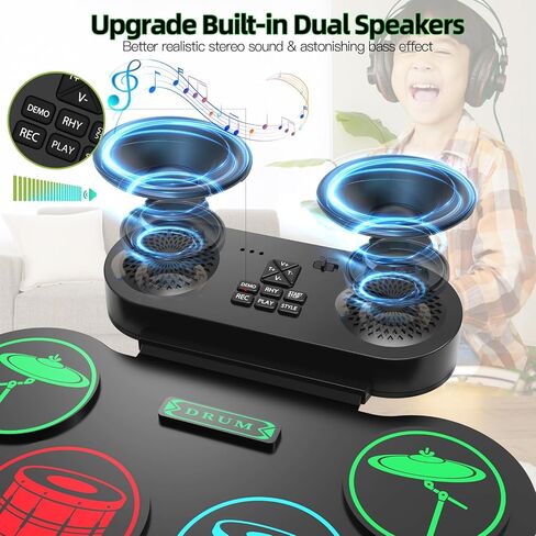 9-Pads Electronic Drum Set with Headphone Jack Speaker Drumsticks & Pedals, Holiday Gifts for Kids in Saudi Arabia