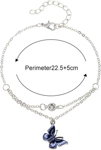 Butterfly Anklet Bracelet Boho Silver Layered Colorful Butterfly Pendant Ankle Chain Single Tiny Square Crystal Butterfly Hawaiian Beach Butterfly Pendant Foot Chain for Women and Girls in Saudi Arabia